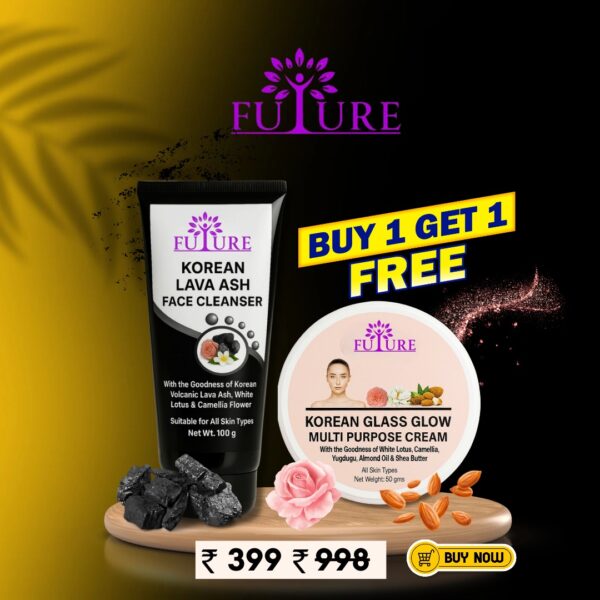 BUY 1, GET 1: Korean Lava Ash Face Cleanser + Korean Glass Glow Multi Purpose Cream + Free Shipping